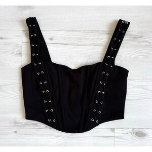 Windsor Bustier Women M Black Lace Up Corset Gothic Whimsigoth Crop Festival